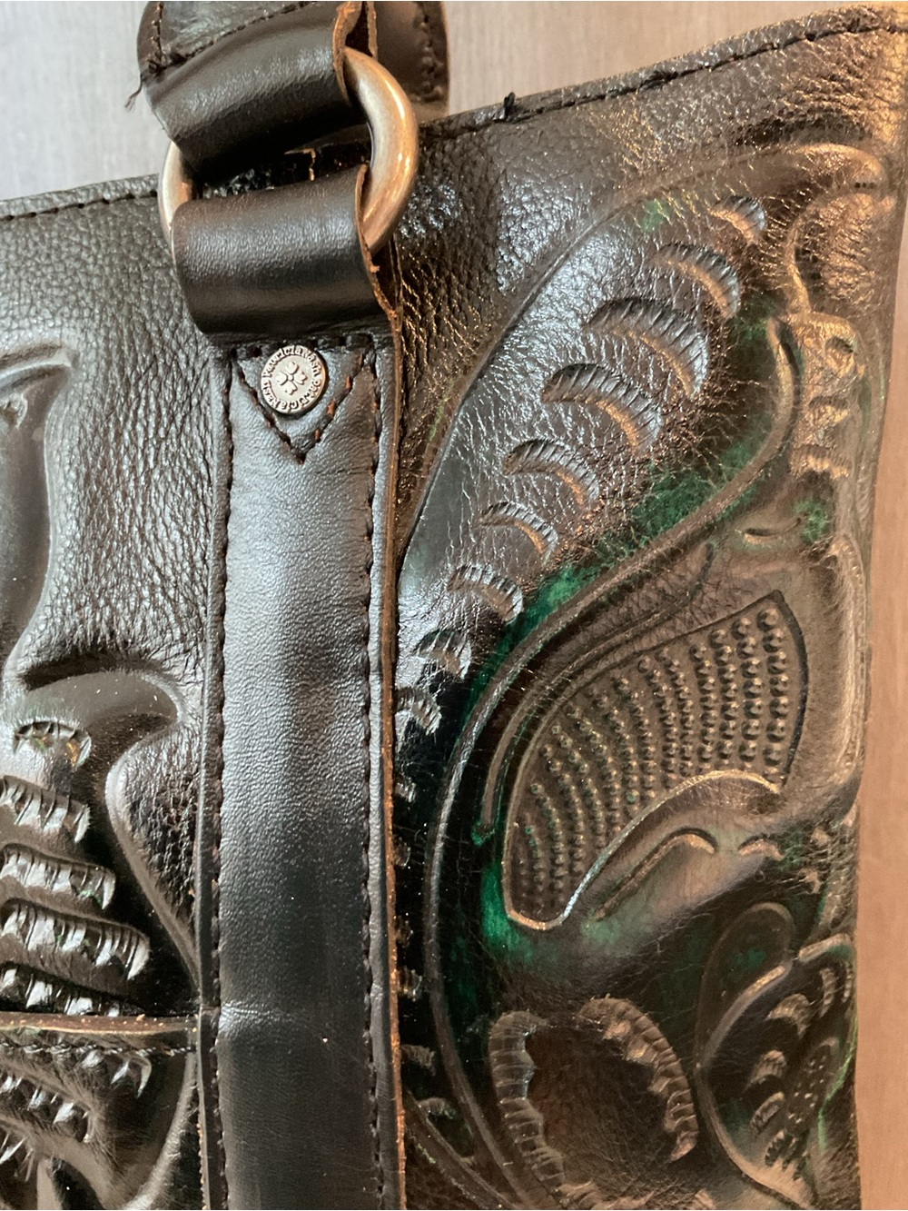 Patricia Nash Black Tooled Leather Tote with Tassels - Picture 3 of 7